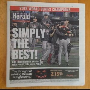 Boston Red Sox World Series Champions Boston Herald Newspaper 10-29-2018